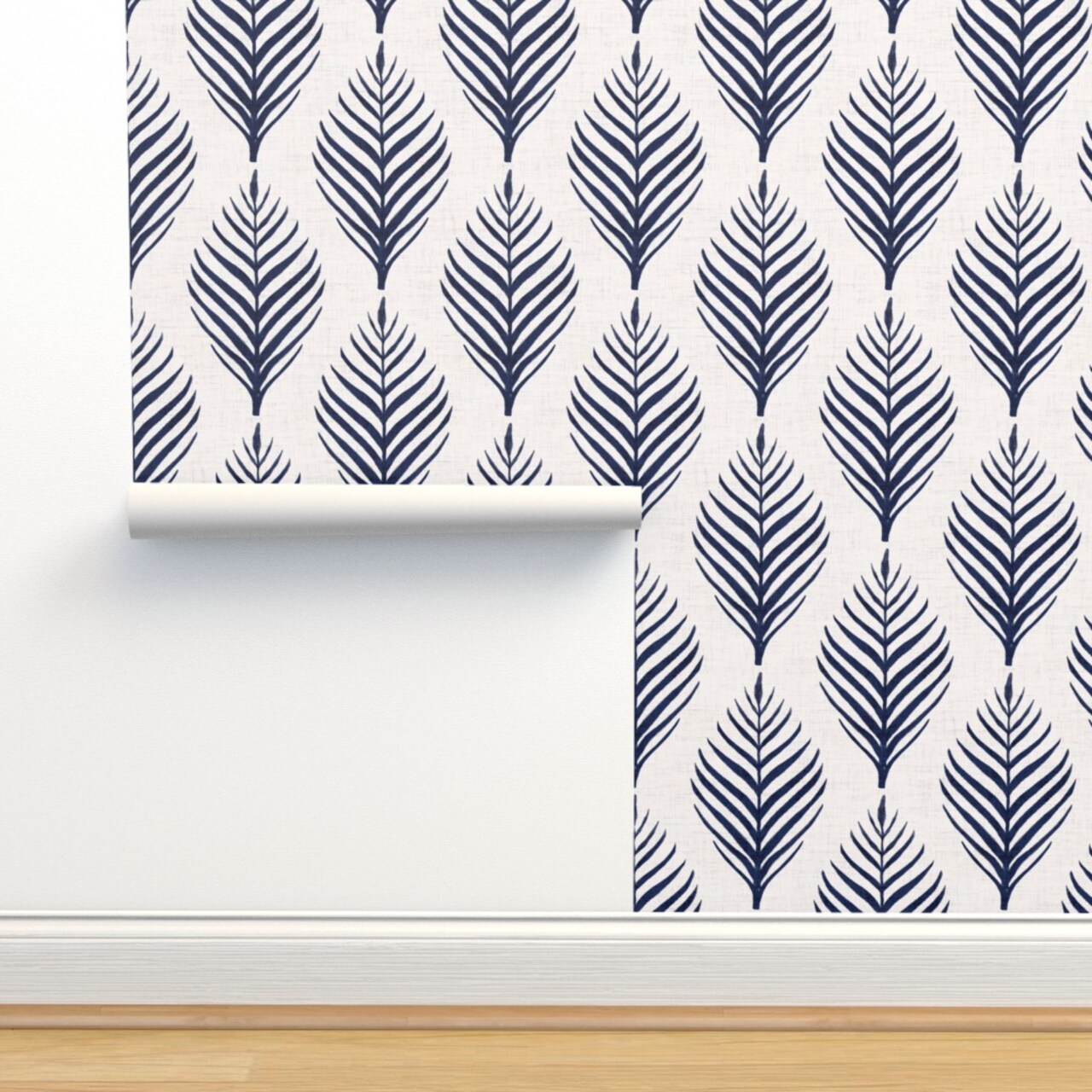 Navy Blue Floral Botanical Palm Tropical Island Dark Blue Coastal Southern Navy Blue Leaf Silhouette Large Scale Custom Removable Wallpaper by Spoonflower Peel & Stick Wallpaper 2FT Wide